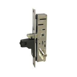 Serrure encastrée à crochet avec galet de recentrage