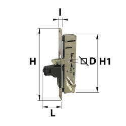 Serrure encastrée à crochet avec galet de recentrage